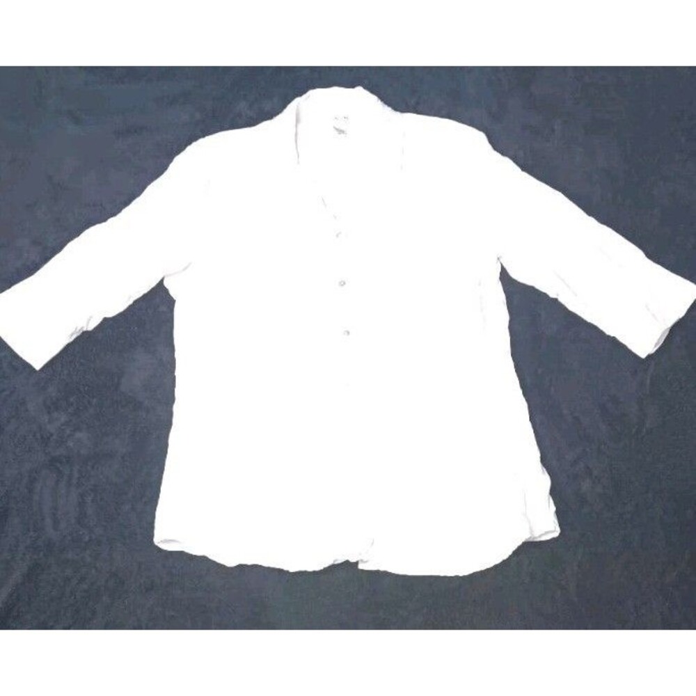 Chicos 100% Linen Beaded Button Up Top Size 3 White Coastal Grandma Quiet Luxury